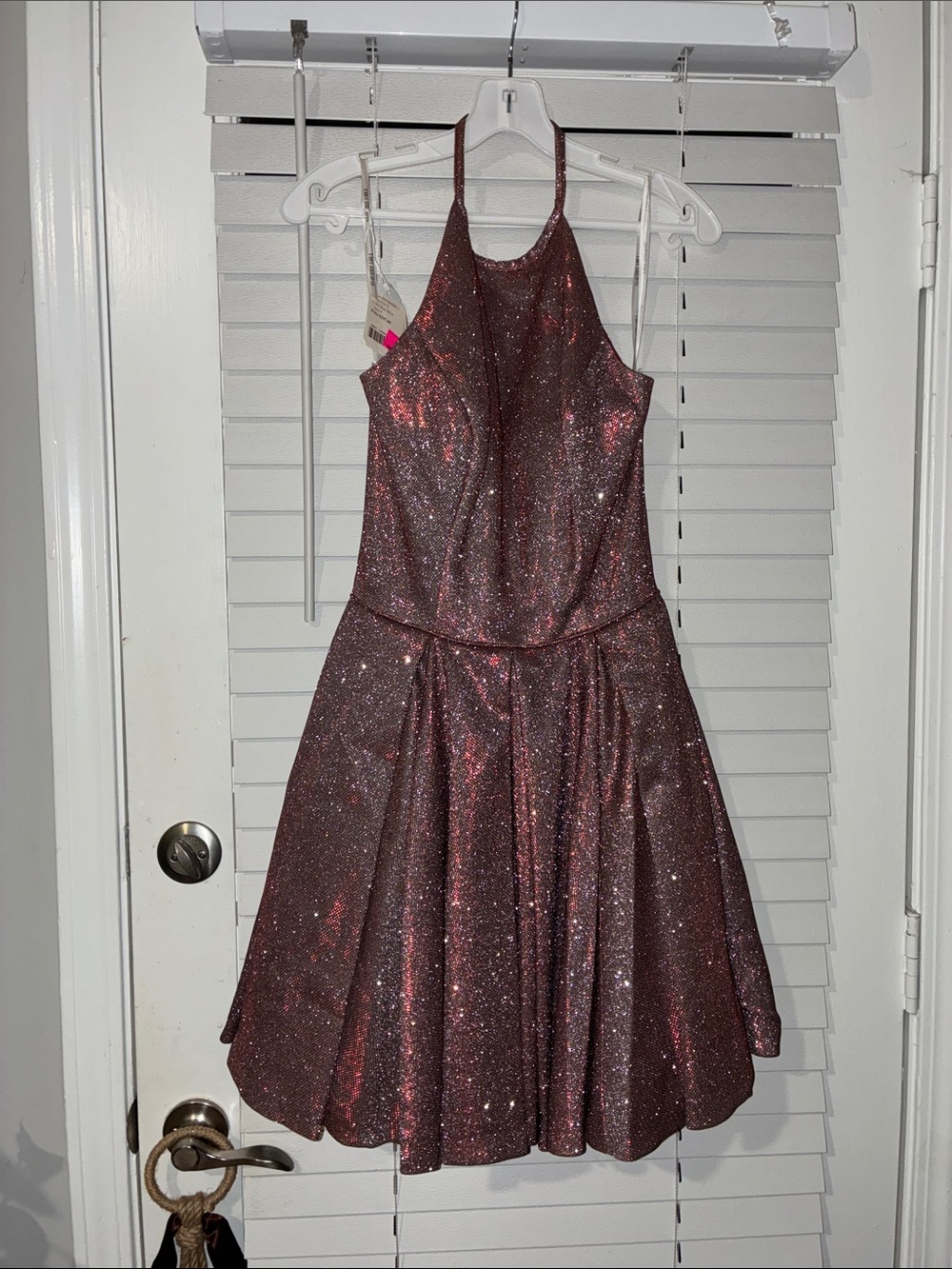 Sherri Hill Sparkle Halter Dress in Red/Silver - Picture 2 of 12